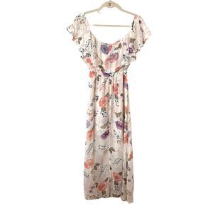 REFORMATION Chiffon Floral Off Shoulder Midi Dress Sz‎ 0